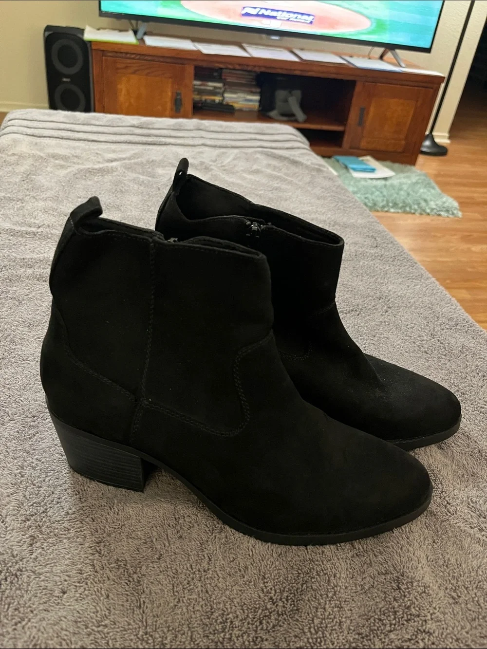 Old Navy Black Suede Ankle Booties with Block Heel
